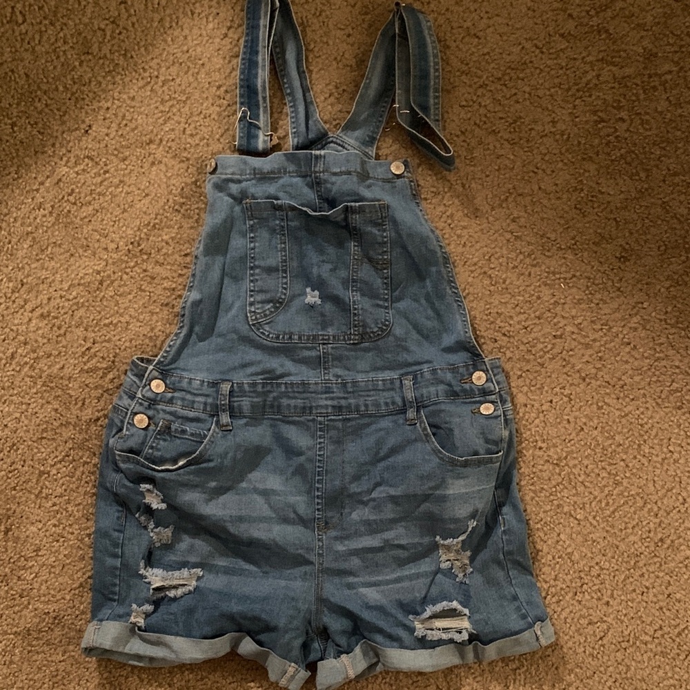 Denim Overalls with Distressed Details